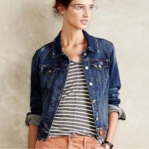 Pilcro and the Letterpress Denim Jacket Women’s Medium Dark Wash Classic Fit XS